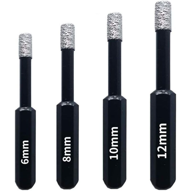 Coffret 4 Forets Diamant Pour Carrelage, Céramique, Grès Cérame, Tuiles, Verre, Pierre. Professionnelles Mèches Diamantées Scies-cloches - 6mm 8mm 10mm 12mm