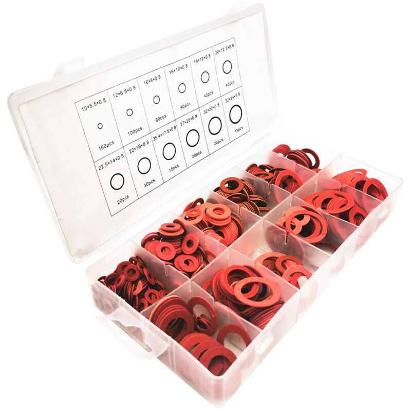 600 Pcs Kit De Rondelles Plates En Fibre De Papier D'Acier Rouge Joint D'Isolation Assorti