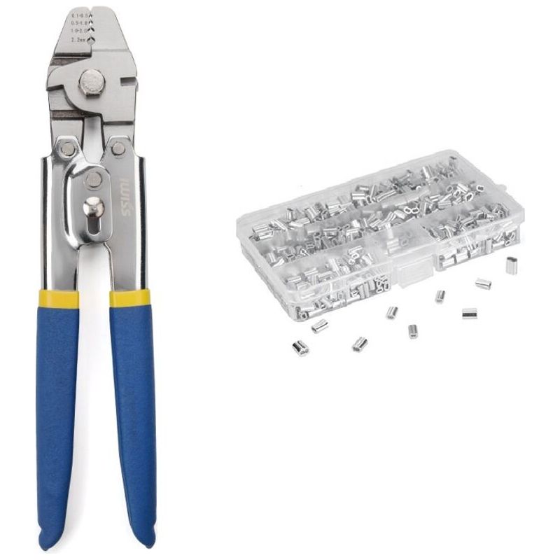 Outil De Sertissage Pour Câble Métallique Jusqu'à 2,2 Mm Avec 600 Manchons De Sertissage Double Barillet En Aluminium De 3 Tailles