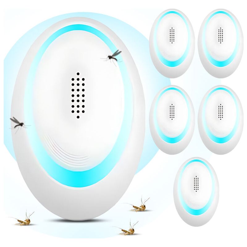 Sjlerst 6pcs Ultrasonic Electronic Pest Repeller, Intelligent Frequency Conversion All-round Multifunctional Mosquito And Rodent Repellent Pests Plug And Play Cf+vf Dual Frequency For Indoor Warehouse