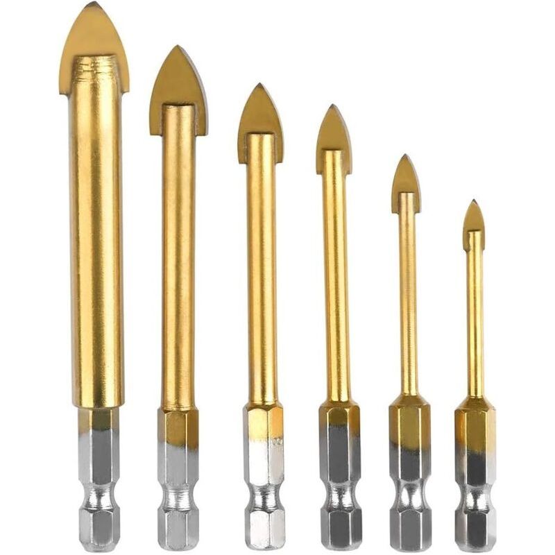 6 Pcs Perceuse À Verre Hexagonale Till Foret Avec Revêtement En Titane Céramique Foret 4mm / 5mm / 6mm / 8mm / 10mm / 12mm Forage Outil Pour Miroir Carreau De Verre