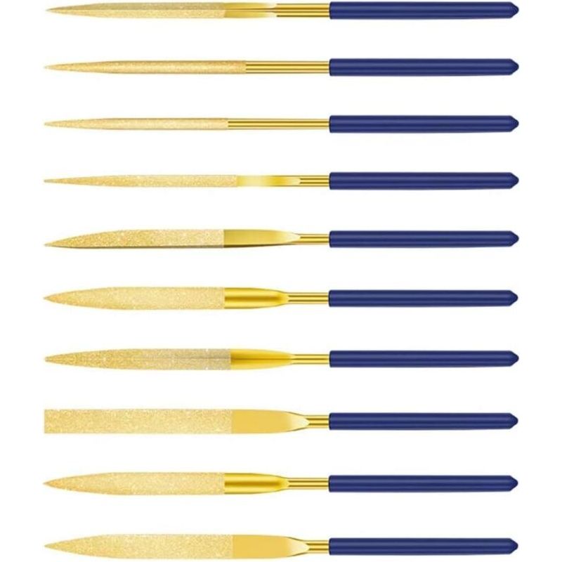 Plat Fichier Ensemble, 10 Pièces Mini Lime À Aiguilles, Limes À Aiguilles Diamantées, Jeu De Limes Aiguille, Pour Bricolage Boiserie Métal Plastique Verre Bijoux (180 Mm)