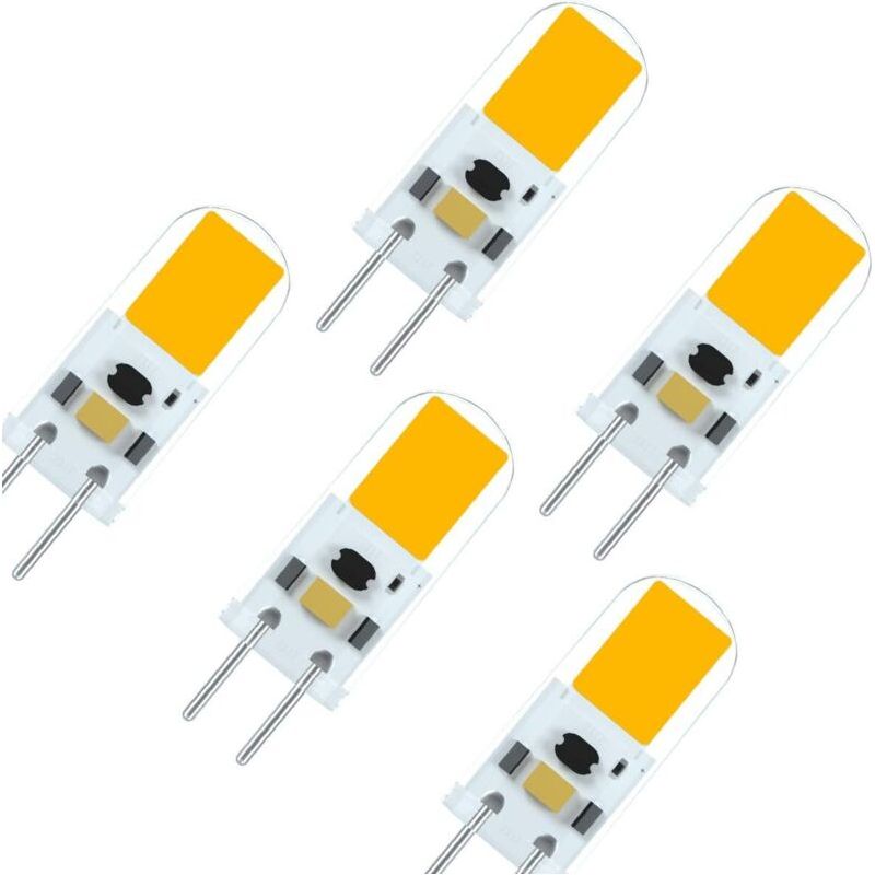 Ampoule Led G6.35 Gy6.35 Led 2w 12v Haute Luminosité Équivalente Lampe Halogène De 20 Watts Blanc Chaud 3000k (5-packs)