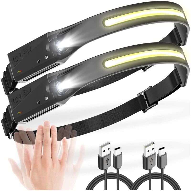 Lampe Frontale Rechargeable, 2 Brillant 350 Lumens Et 5 Modes D'Éclairage 1200mah Lampe Frontale Led Ultra Puissante, 230° Grand Angle Ipx4 Légers Lampe Frontale Pour Pêche, Camping