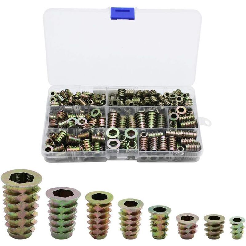 230 Pièces Alliage De Zinc Insert Fileté Hexagonale ,écrous Inserts Fileté Insert ,écrous Filetage Extérieur M4 M5 M6 M8 Pour Kit D'Outils D'Écrou