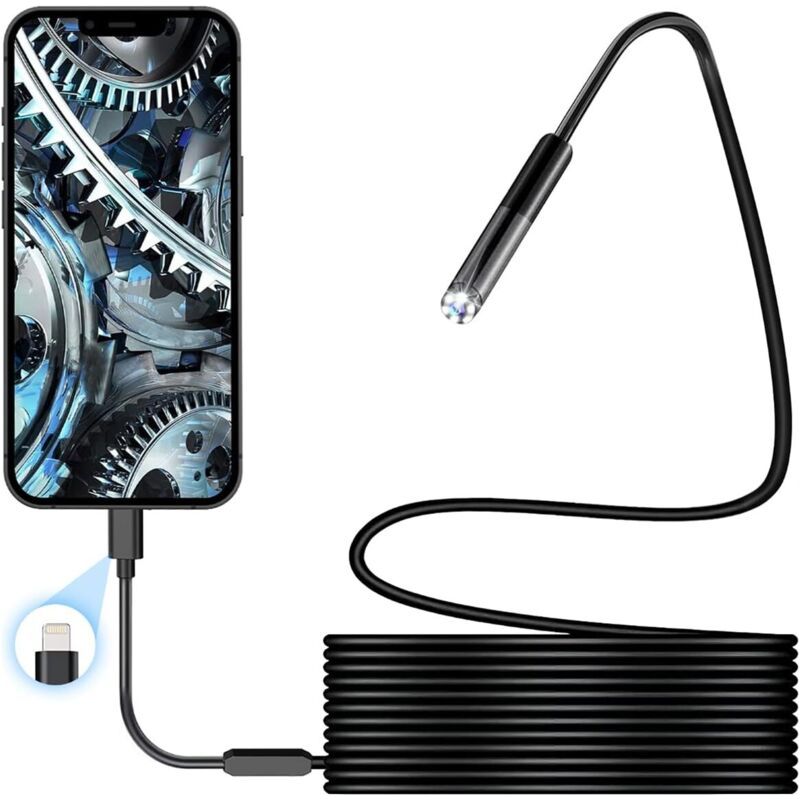 Endoscope 1080p Caméra Endoscopique, Sonde Étanche Ip67 De 7,9mm Caméras D'Inspection Câble Semi-rigide De 3.5m Avec 6 Led Compatible Avec Ios