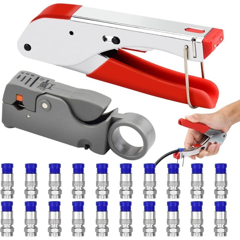 Jeu De Pinces À Sertir,pince À Dénuder De Câbles,pinces À Sertir Avec 20 Fiches F Câble Coaxial Kit D'Outils De Compression Rg59 Rg6 Pince À Sertir À Double Lame Les Fils Kit De Sertissage