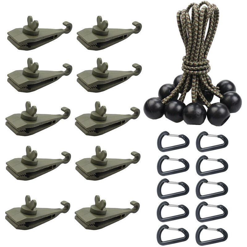 10 Pièces Cordons Élastiques Avec Boules, Tendeur Boule Pour Bâche, Tente, Camping, Pavillon, Rideaux Harnais D’extension(10 Clips + 10 Cordes + 10 Boutons En Plastique)