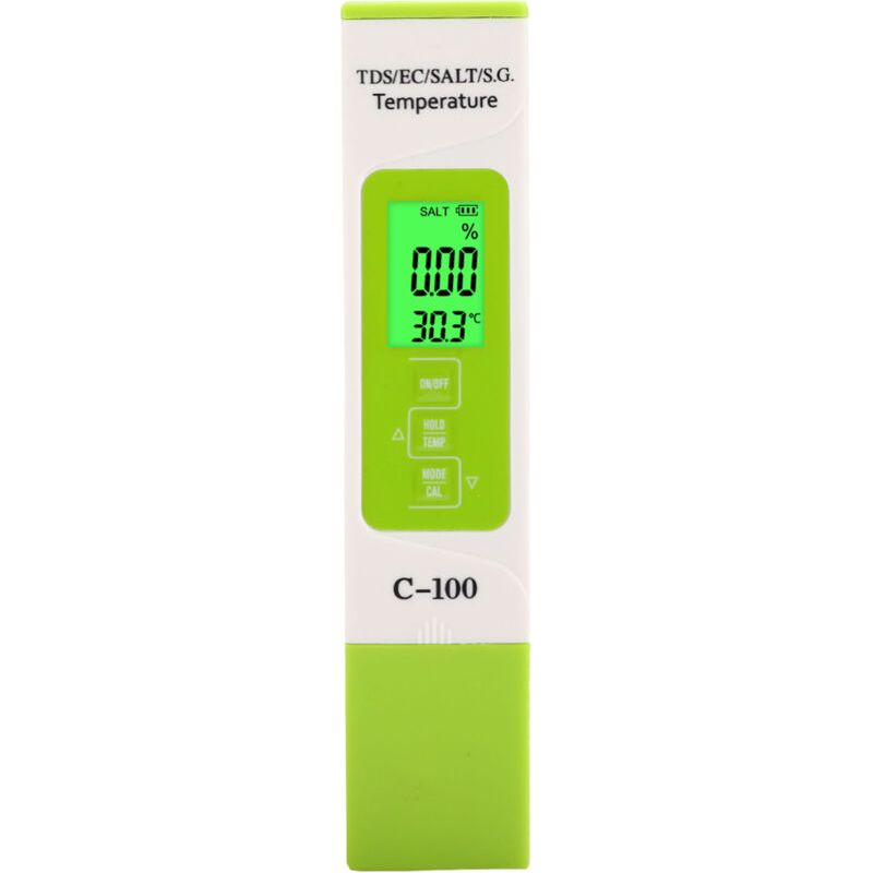 Sjlerst Test De Qualité De L'Eau Salinité, C-100 5 En 1 Salinité Tds Ec Testeur D'Eau De Mer Multifonction Testeur De Qualité De L'Eau Avec Rétro-éclairage