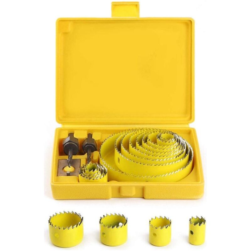 Scie Cloche Coffret, Scies Cloches Trepan Ø19127mm Kit Complet Dans Un Écrin Avec Des Mandrins Et Des Dispositifs Pour Bois Plâtre Plastique Pvc Fabriqué En Acier Trempé De Haute Qualité A3