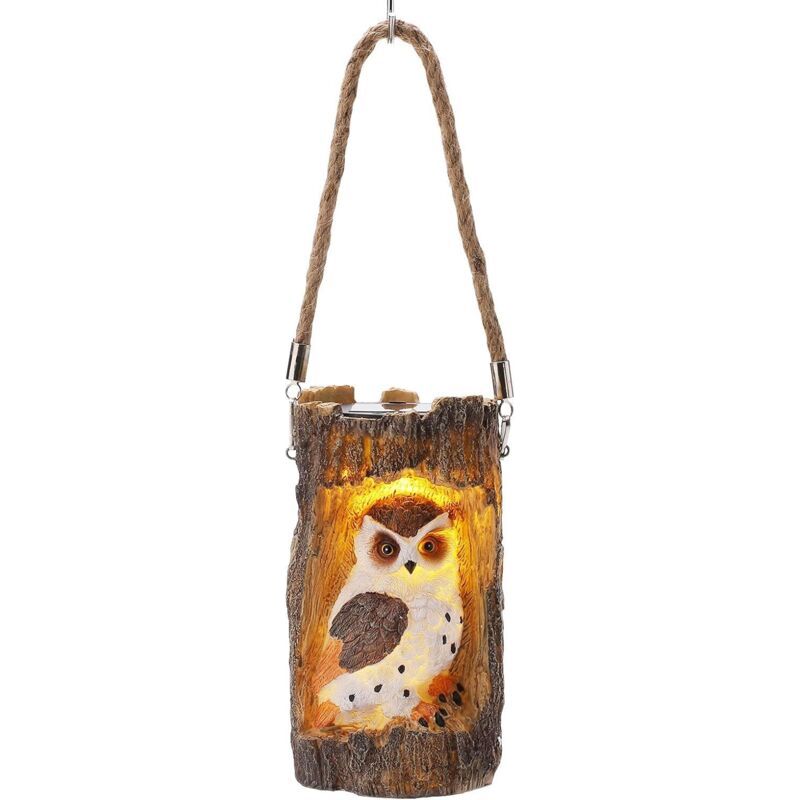 Lanterne Solaire De Jardin, Lampe Solaire À Suspendre Avec Corde, Lampe D'Extérieur Étanche En Forme De Souche De Hibou Pour Terrasse, Cour, Allée, Décoration(10 X 18cm)