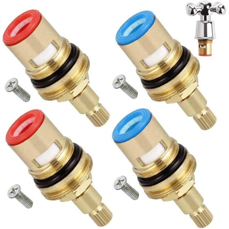 4 Pièces Robinet À Disque En Céramique En Laiton, Cartouche Céramique Rechange, Universel Céramique Laiton Cartouches Tap Robinet Cuisine(rouge, Bleu)