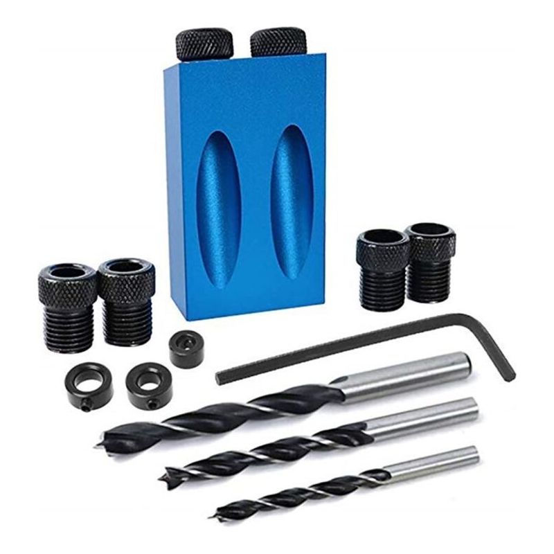 Kit De Perçage D’angle 15 Degrés Pour Le Bois Avec Guide Gabarit Mèches Et Trous 6/8/10 Mm