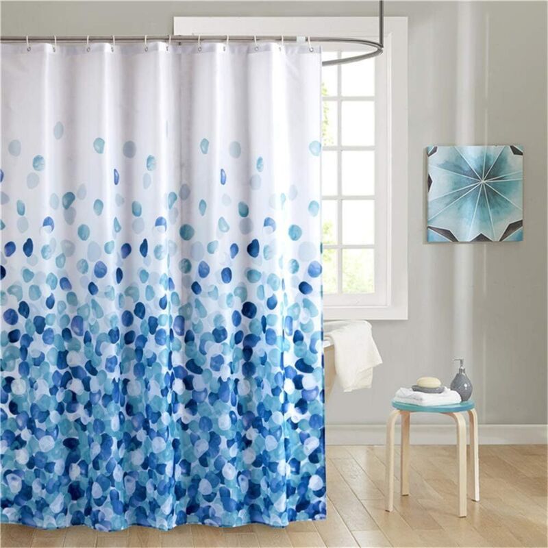 Bleu Rideau De Douche 180x200 Cm, Tissu Polyester Imperméable Anti Moisissure Lavable Machine Décoratif Long Baignoire Salle De Bain Rideau, Avec De Rideaux Crochets, Pétales Fleur Floral
