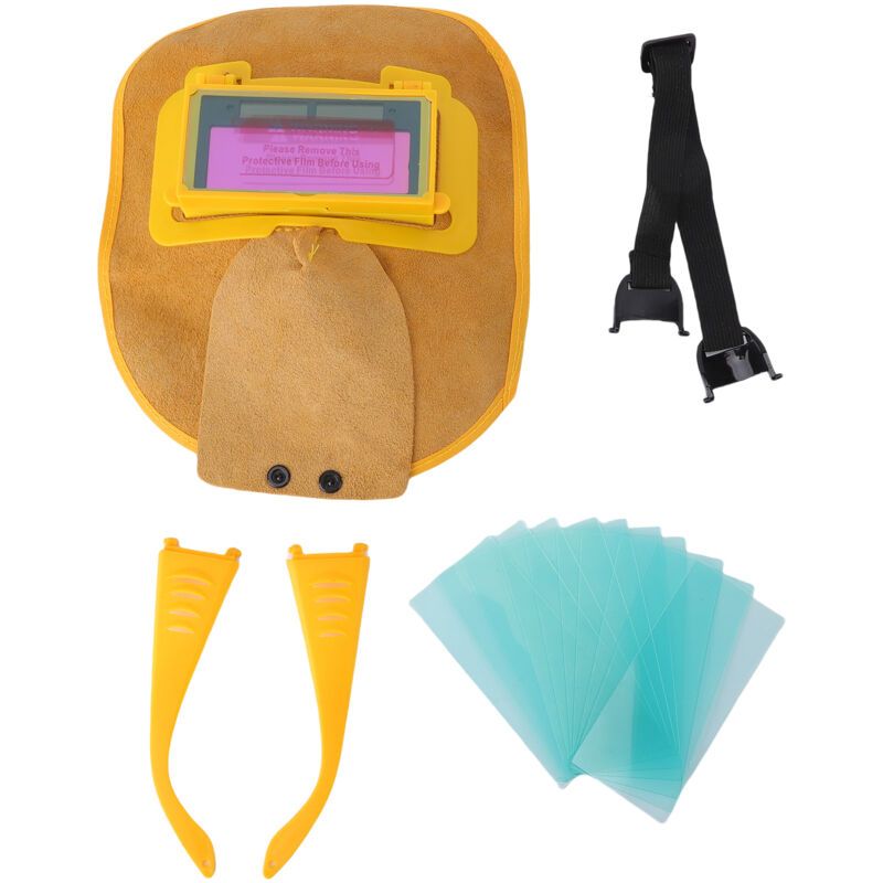 Cagoule De Soudage En Cuir Avec Accessoire Pour Lentille, Casque De Soudage Plat, Léger, Réglable, Résistant À La Chaleur Et Durable, Pour Le Soudage À L'Arc Électrique Et Le Soudage Au Gaz, Avec 10 F