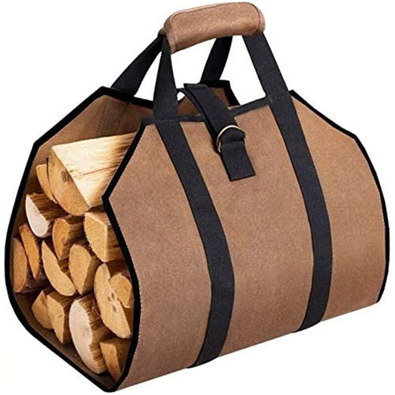 99x45.7cm Toile Sac À Bûche Cheminée Sac De Chauffage Imperméable Transporteur De Bois Extérieur Rangement Pour Le Bois De Avec Anti-dérapantes Solide Poignées Sangles Porte-bûches Marron