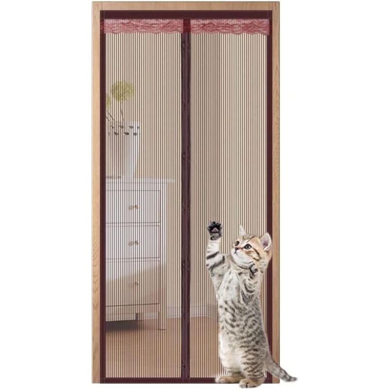 Moustiquaire Porte Fenêtre, Rideau Anti Moustique Magnétique Fermeture Automatique, Moustiquaire Aimantée Pour Porte Fenetre Le Matériau Du Fil De Diamant Ne Se Déchire Pas - Brun 120x220cm