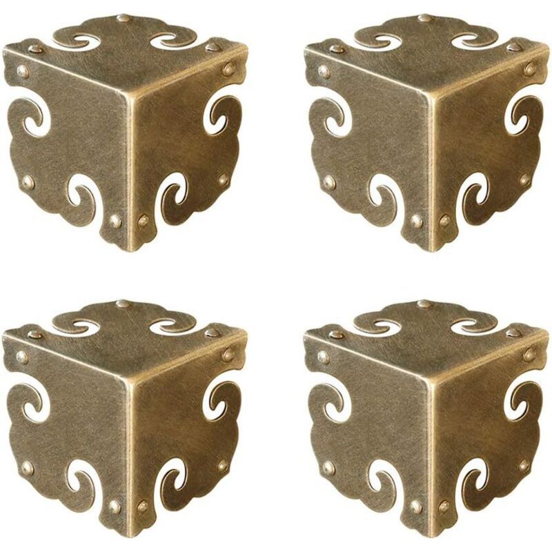 Lot De 4 Protections D'Angle Vintage En Laiton Pur, Pour Bureau, Boîte À Bijoux, Coffret Cadeau, Trois Côtés (bronze Antique)