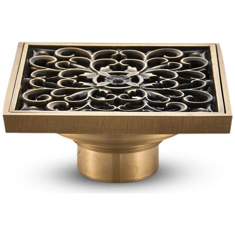 Drain De Plancher De Salle De Bain En Laiton - Anciennes Drain De Douche Carré Unique Fleur Sculptée Pour Toilettes Jardin 10 10 Cm Npterbl