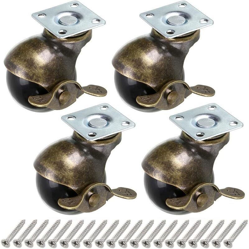 Roue À Bille En Bronze, 50mm Roulettes À Bille, Roulettes À Boule Arrondie Avec Frein, Remplacement Pour Meubles, Canapés, Chaises, Armoires, 4 Pcs