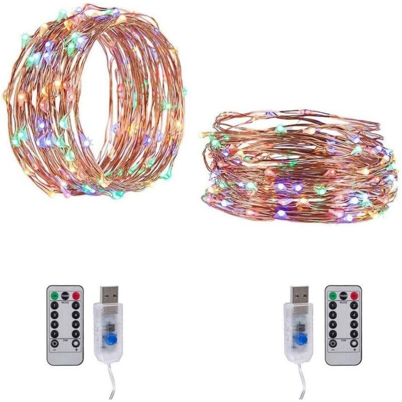 Usb Christmas Fairy String Light 100led, 10m Lampe Décorative Étoile À 8 Fonctions, Guirlande Lumineuse En Fil De Cuivre Étanche Avec Télécommande (2pcs) Coloré