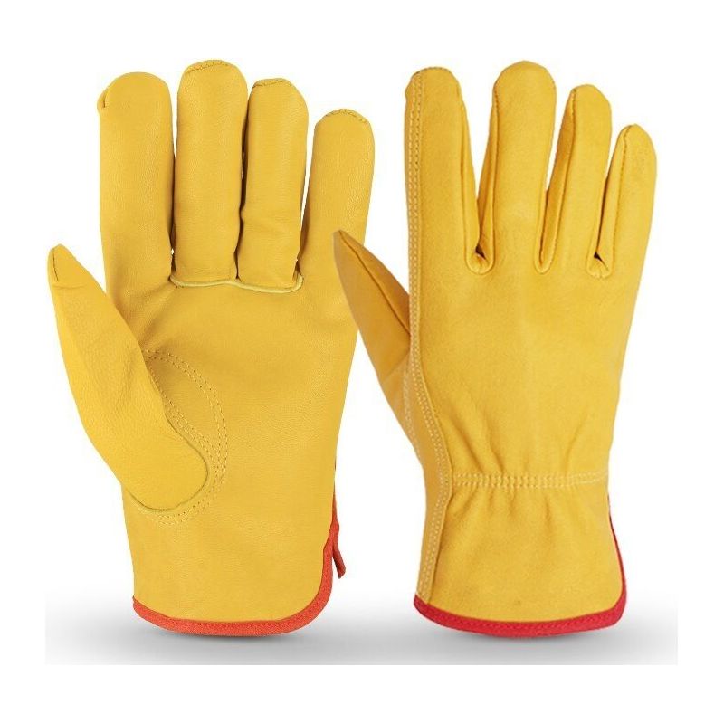 Gants De Travail En Cuir, Gantelet De Jardinage Résistant Aux Épines Jaunes Avec Cuir De Vache Grainé Housse De Protection À L'Épreuve Des Épines Fermeture Élastique Au Poignet Gants Robustes，2110.5cm