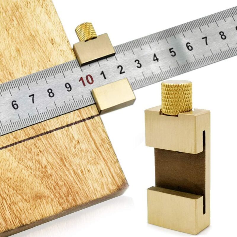 Ruler Outil Laiton Acier Règle Bloc De Positionnement Du Bois Ligne Locator Stop Block Outil De Mesure Bloc De Positionnement De Règle,avec 300mm Règle En Acier (doré)