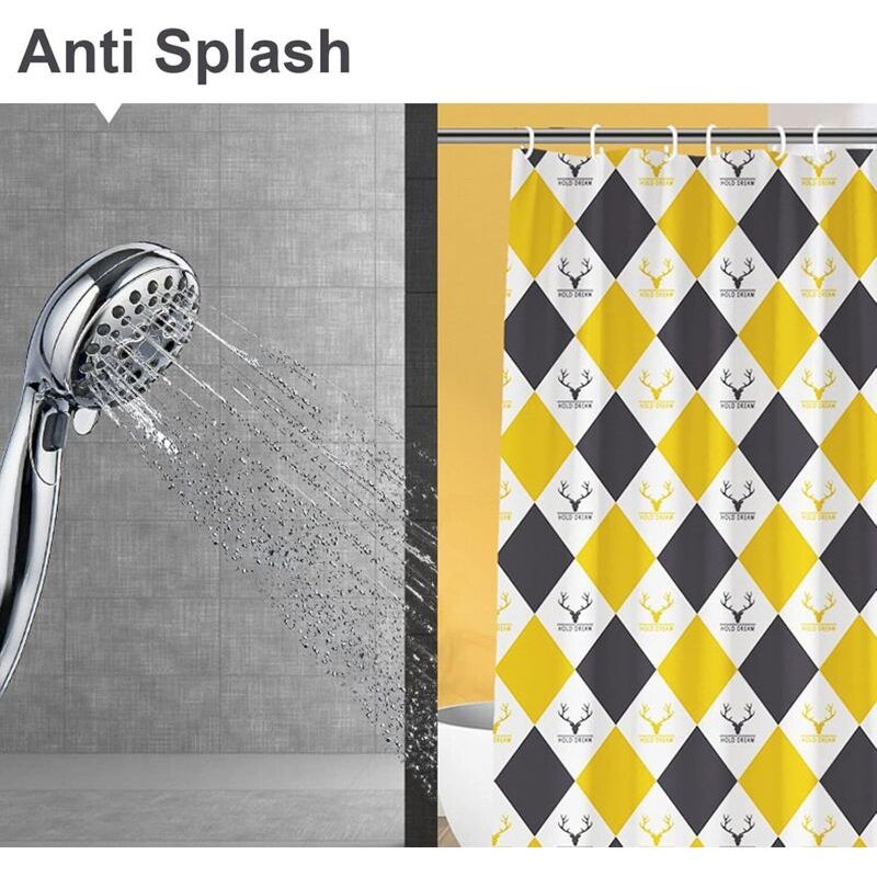 Rideau De Douche 180 X 180 Cm Anti Moisissure Rideaux De Salle De Bain Tissu Polyester Avec 12 Crochets Lavable En Machine Motif Jaune