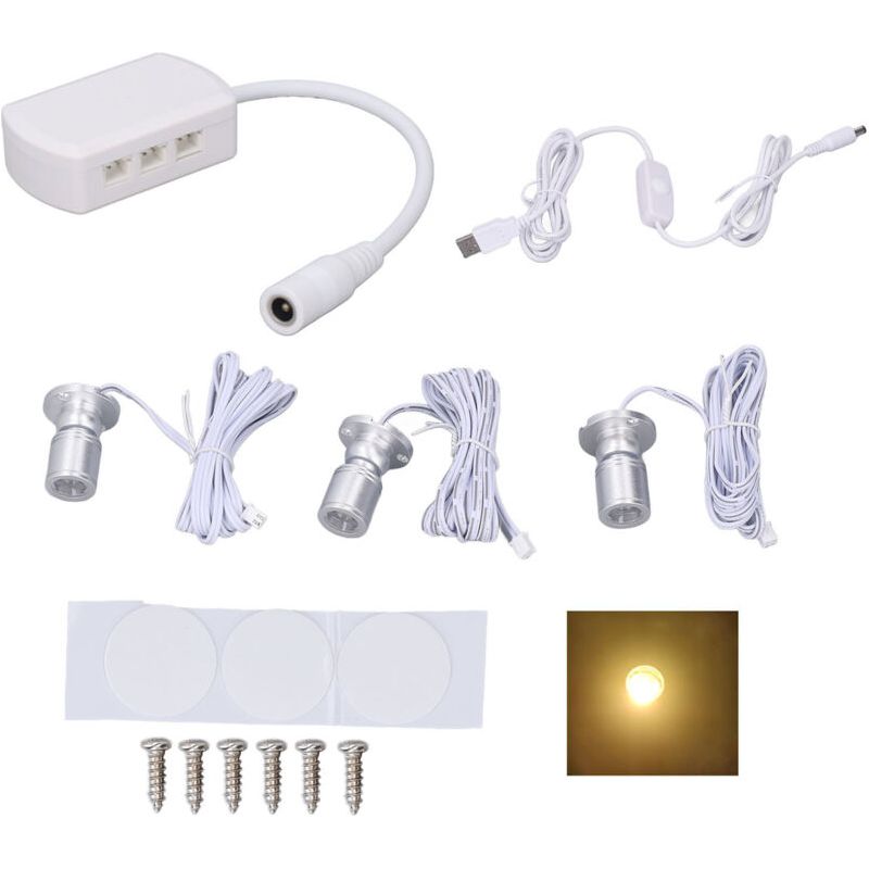 Mini Led Spot Lights 5v Usb Vitrine Lumière D'Affichage 1 À 3 Lumière De Petit Meuble Dimmable Argent Chaud