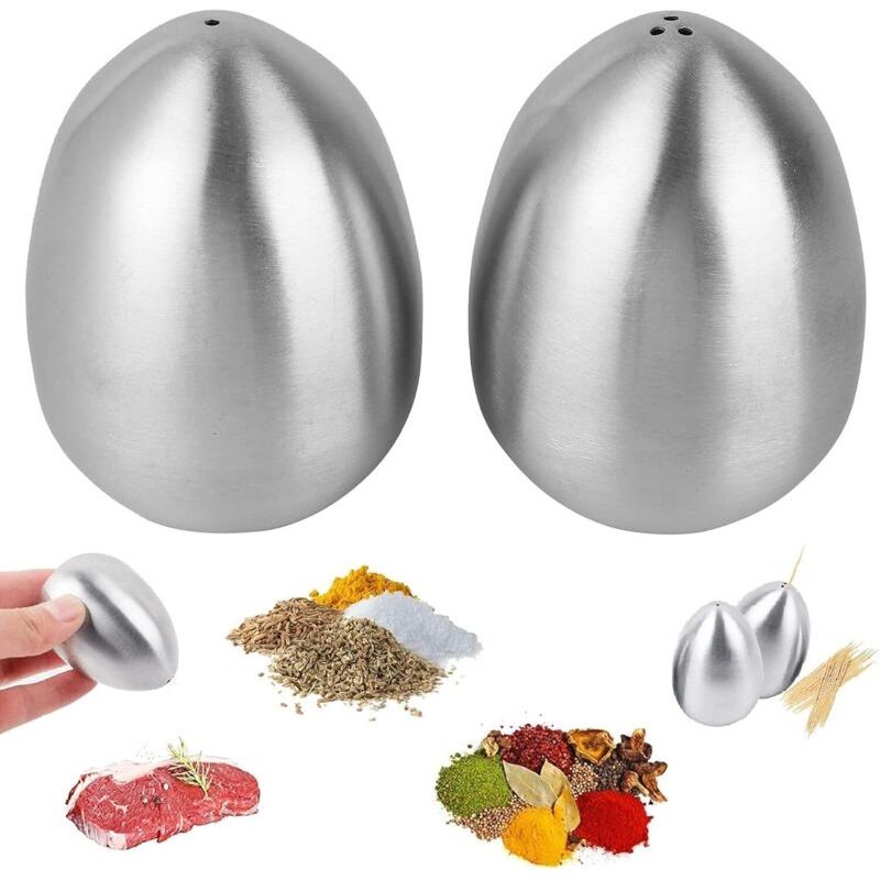 Lot De 2 Pots À Épices En Acier Inoxydable Poivrière Barbecue Salière En Forme D'Œuf (1 Trou Et 3 Trous)