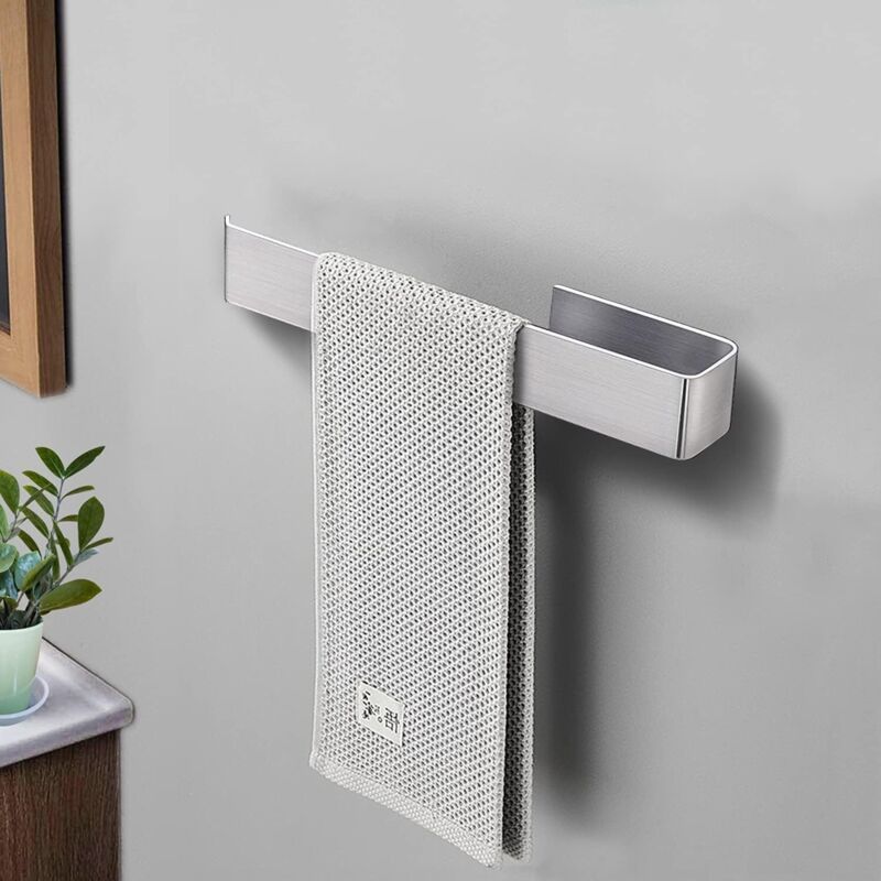 Porte-serviettes Mural Auto-adhésif Sans Perceuse, En Acier Inoxydable, Pour Salle De Bain Et Cuisine, 28cm (argent)