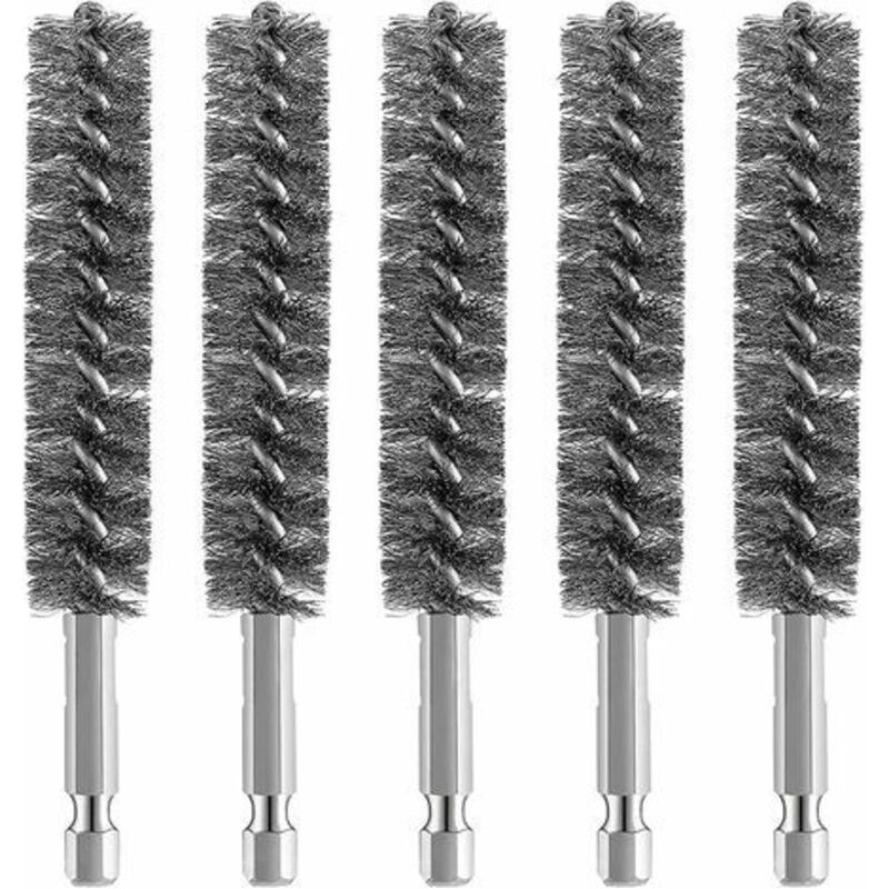 Aougo – Lot De 5 Brosses Métalliques Pour Perceuse – Acier Inoxydable – Tige Hexagonale – Nettoyage Métal Et Pierre – Applications Automobiles Et Usinage