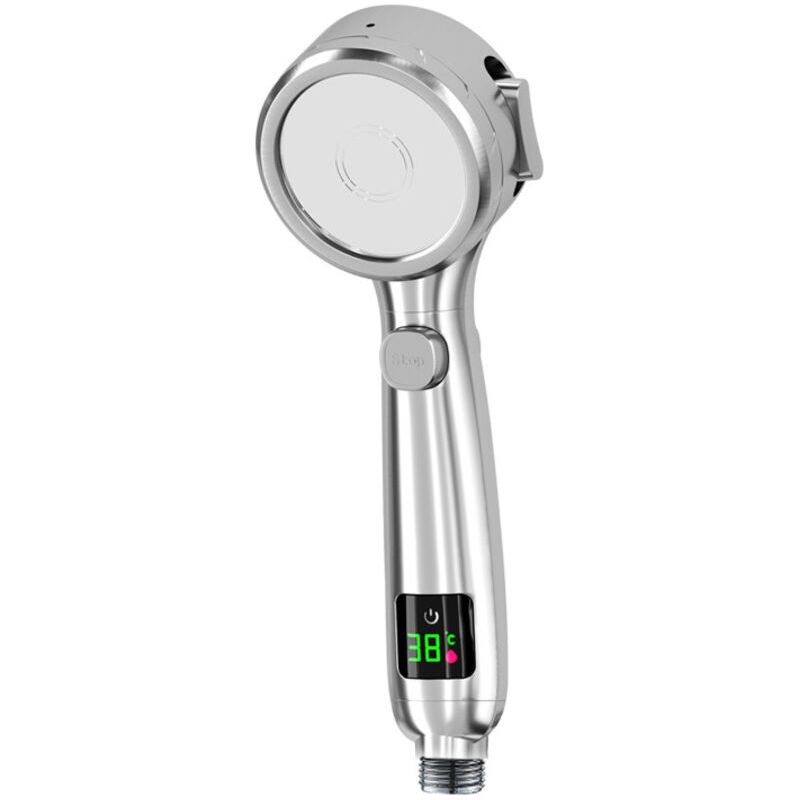 Pomme De Douche À Température Digitale,pomme De Douche Économe En Eau,quatre Modes De Pomme De Douche À Pluie, Un Interrupteur À Clé Pour Convenir Aux Adultes, Enfants Et Animaux Domestiques,argent