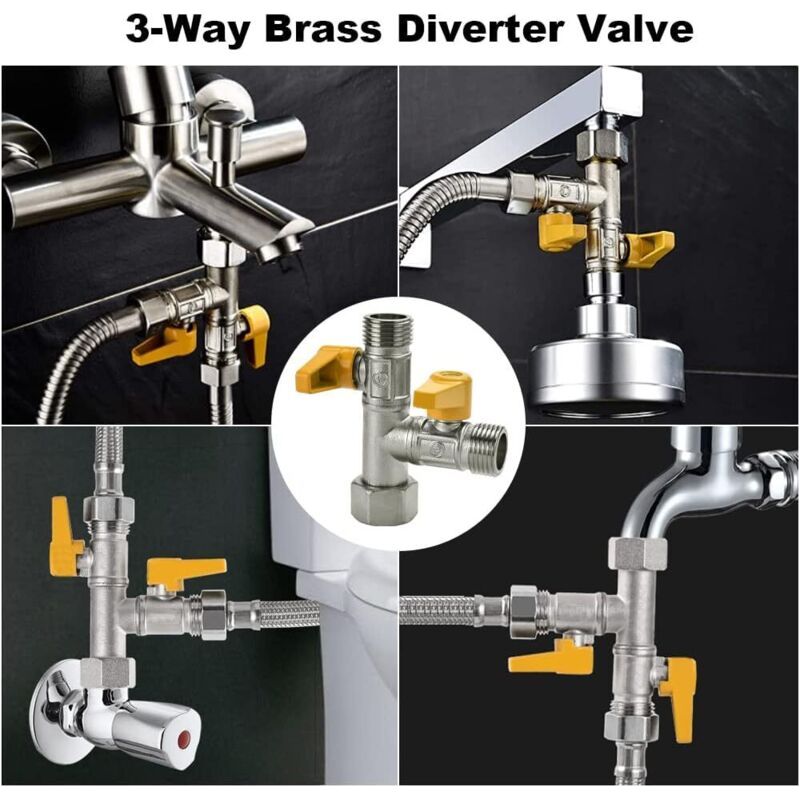 Aougo – Vanne 3 Voies En Laiton G 1/2 – Raccord Fileté Pour Douche Et Cuisine – 3 Joints En Caoutchouc Inclus – Installation Facile