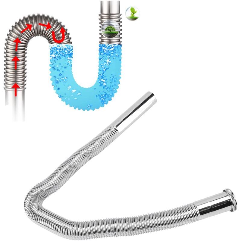 Tuyau De Vidange D'Évier Flexible, Filetage G1-1/4 En Laiton, Tuyau De Vidange D'Évier De Salle De Bain De Cuisine En Forme De U, Pour Vidange D'Évier