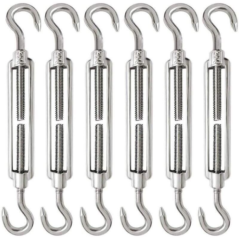 6 Pièces Tendeur Cable M6 Tendeur Cable Inox 304 Réglable Crochet De Ridoir Et Crochet Pour Tendeur De Fil Cable Acier Corde Crochet Tendeur