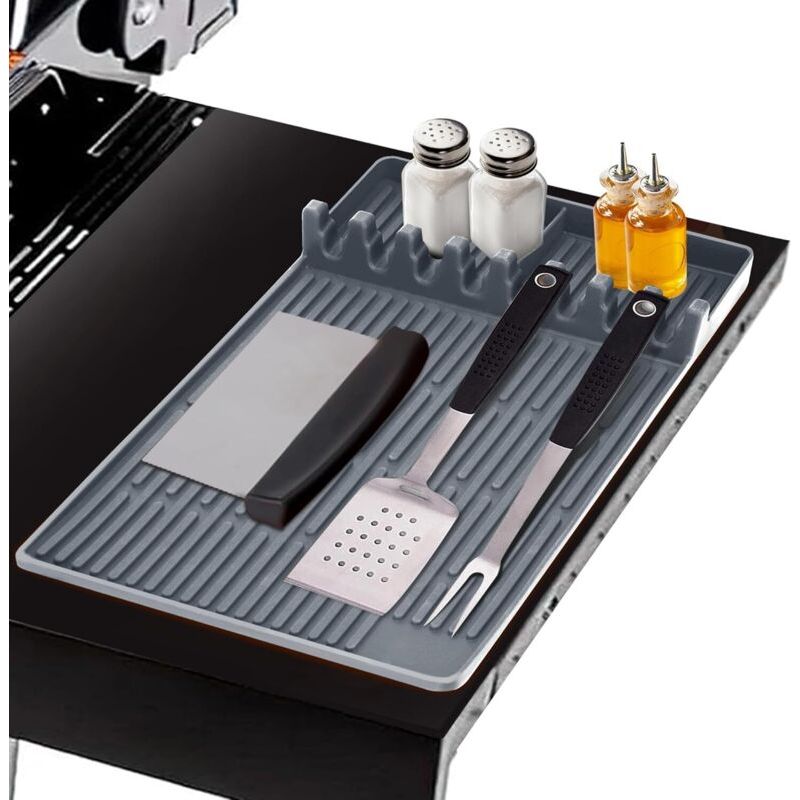 Sjlerst Tapis De Cuisson Barbecue 40 30 Cm, Ustensiles Barbecue Compatible Avec Grille À Gaz, Tapis De Spatule En Silicone Tapis D’etagère Latérale Pour Bbq Grills Comptoirs (gris - Épais)