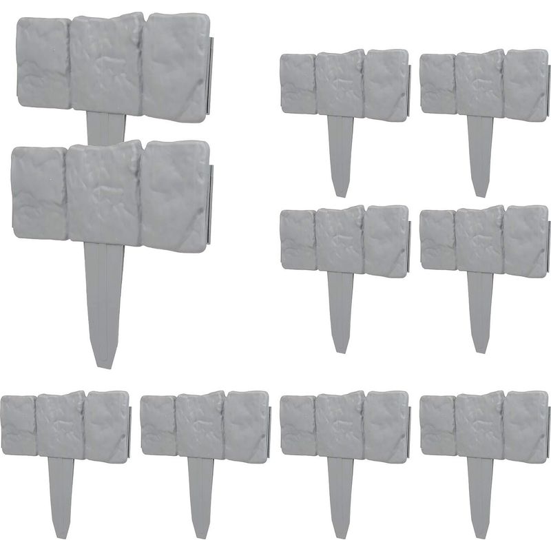 10 Pcs Clôture Bordure Gris Palissade Clôture Effet Pierre Pelousebordure Pour Jardin Pelouse