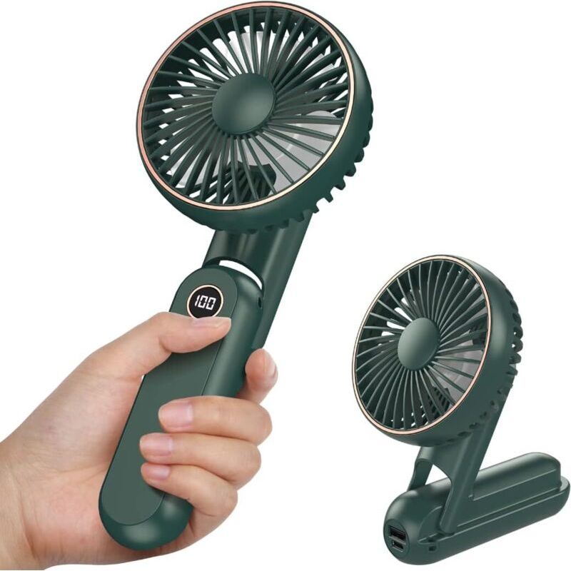 Aougo – Mini Ventilateur Portable Rechargeable Usb 2500 Mah – 5 Vitesses Réglables – Conception Pliable – Affichage Capacité Batterie