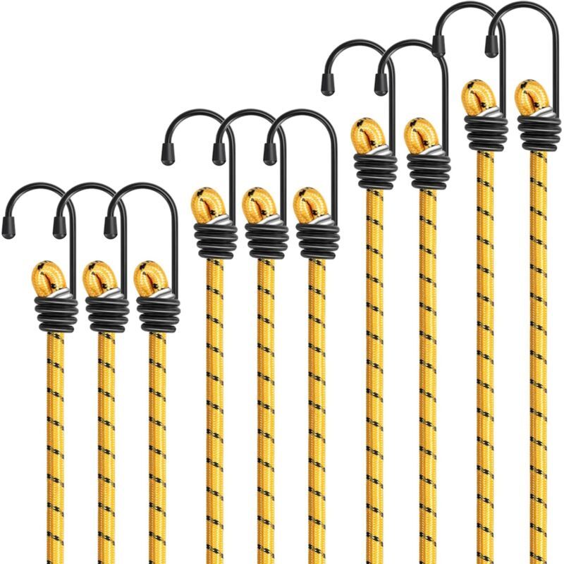 Cordes Élastiques Tendeur Robuste Lot De 10 Pièces De 60cm Vert Bungee Cords Avec Crochets Pour La Protection Des Meubles, Des Chariots, Des Tentes De Camping, Des Motos