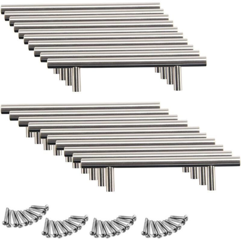 20pcs Poignée Bâton De Porte Cuisine Meuble Placard Inoxydable，ø12mm Poignée Barre De Porte D’armoire Avec Vis，poignée D'Armoire Poignée De Tiroir Poignée En T (96mm (entraxe De Trous))