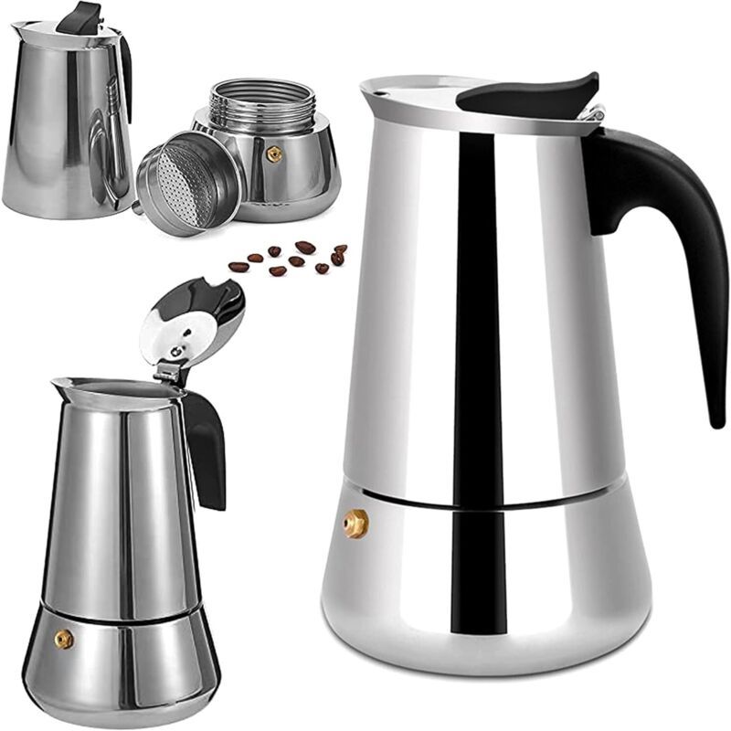 Aougo – Cafetière Italienne 12 Tasses En Acier Inoxydable – Compatible Tous Feux – Design Ergonomique Pour Café Riche En Arôme