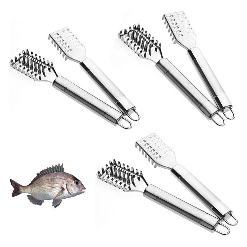 6 Pcs Ecailleur À Poissons Grattoir, Écailles De Poisson, Grattoir À Écailles De Poisson, Acier Inoxydable Avec Poignée Antidérapante, Dents De Scie Trapézoïdal Nettoyage Rapide De Outils