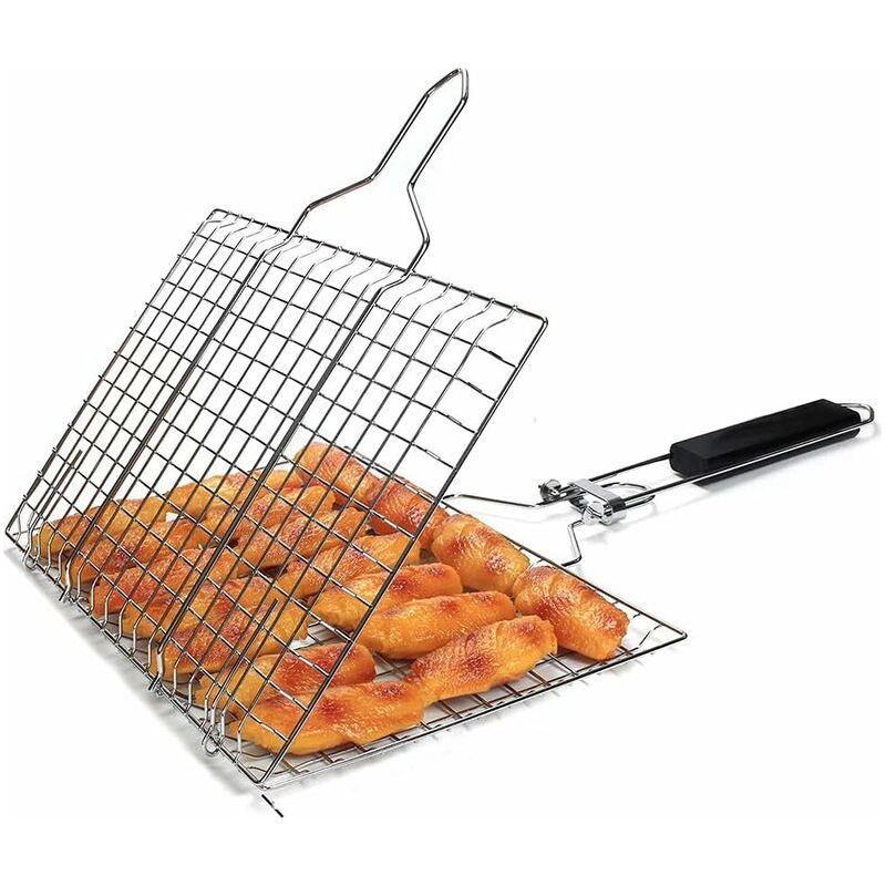 Aougo – Panier À Griller Pliable Avec Poignée Amovible – Fer Antiadhésif Pour Barbecue – Sac De Rangement Inclus – Grande Surface De Cuisson