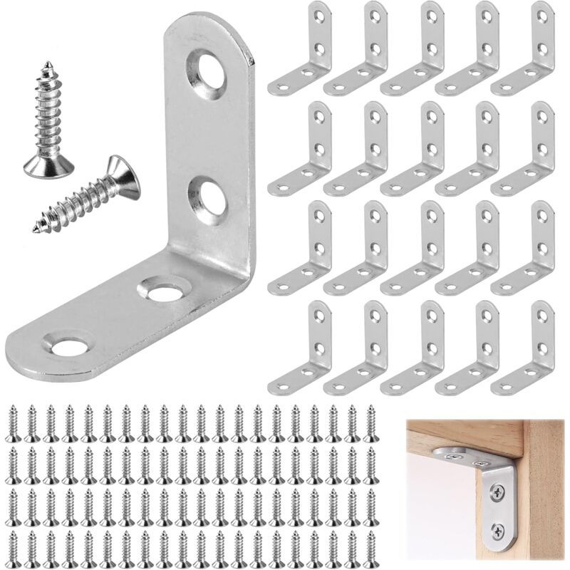 20 Pièces Equerre De Fixation 50x50mm Equerre Assemblage Inox, Équerre Angle 90 Degrés, Support En Forme De L, Angle Droit Support