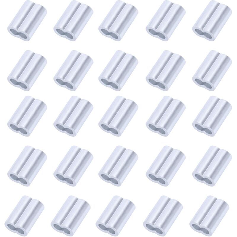 Lot De 25 Pinces À Sertir En Aluminium - 6 Mm - Pour Câble En Acier Et Caoutchouc