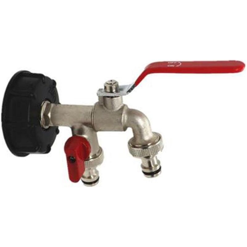 Adaptateur De Réservoir Ibc Double Robinet En Laiton S60x6 Raccord Cuve Eau De Pluie 1000 Litres Vanne Baril De Tonne Ibc Avec 2 Embouts De Tuyau Diamètre 15mm