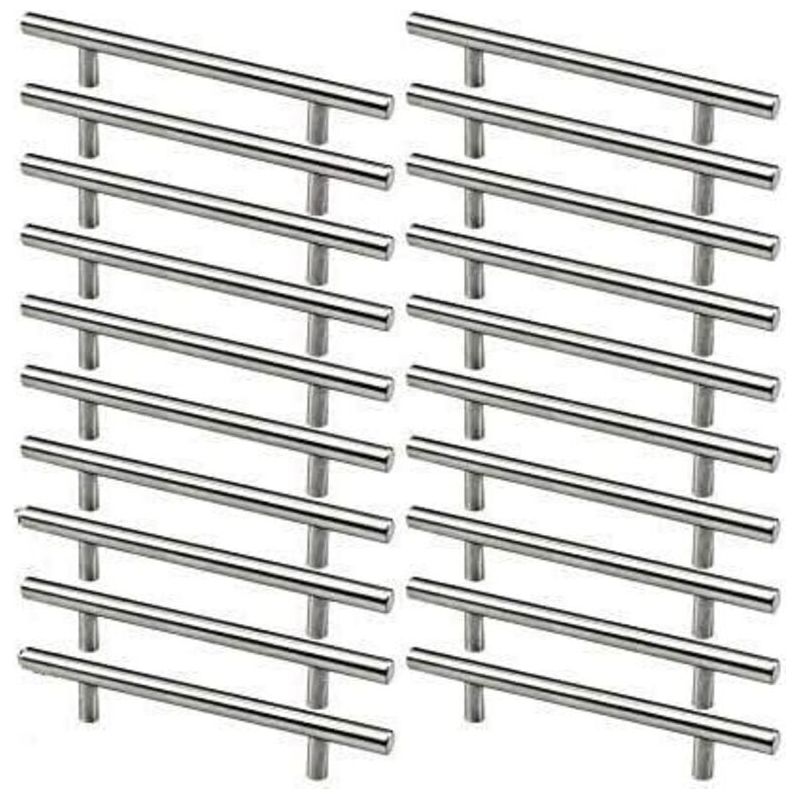 20 X Acier Inoxydable Poignee De Meuble Cuisine Espacement Des Trous De 128mm, Acier Brossé Poignée En T Pour Porte D'Armoire