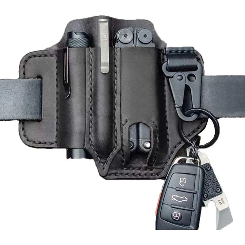 Porte-outils Tactique Multifonction En Cuir Avec Boucle De Ceinture Et Porte-clé Pour Lampe De Poche