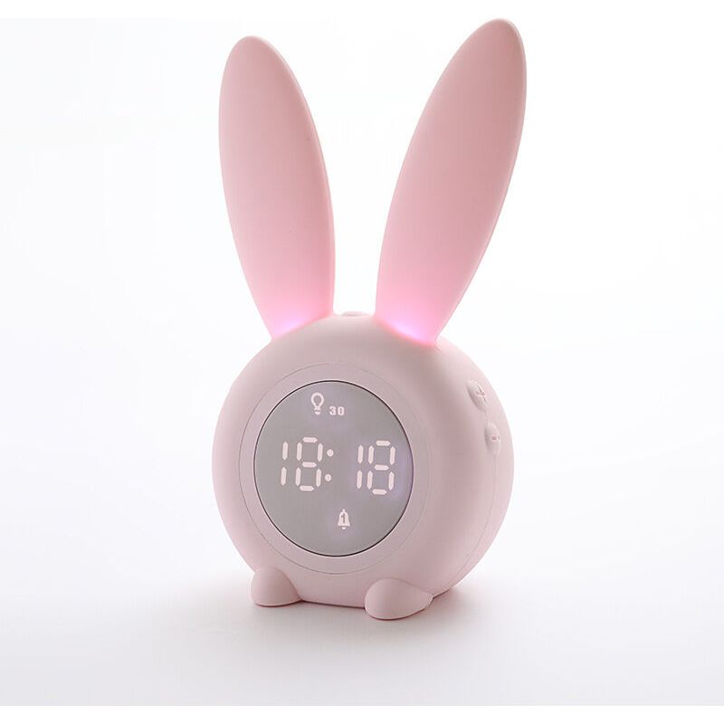 Réveil Matin À Induction En Forme De Lapin Mignon, Intelligent Réglage Automatique De La Lumière De Respiration, Affichage Automatique Temps/date/température, Contrôle Vocal Ou Tremblement